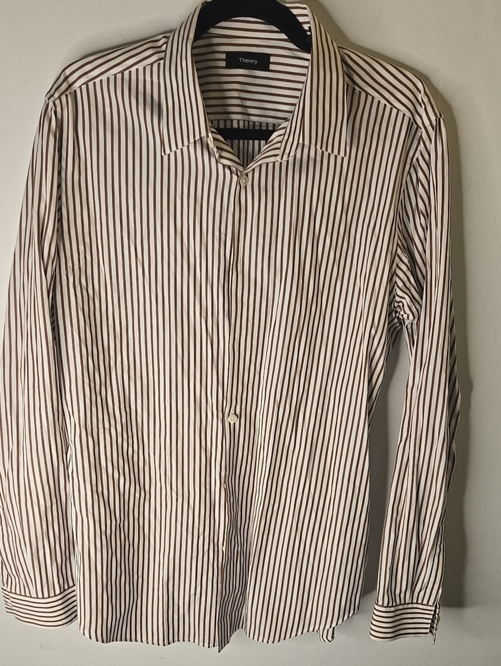 Theory Men's White Shirt with Black Pinstripes - Classic Button-Up